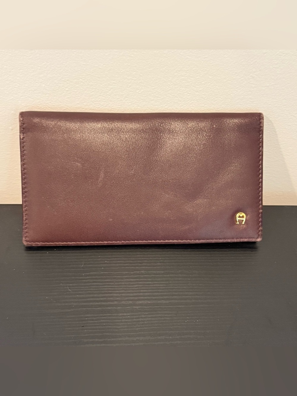 Etienne Aigner Burgundy Leather Long Wallet with Gold Logo vintage
